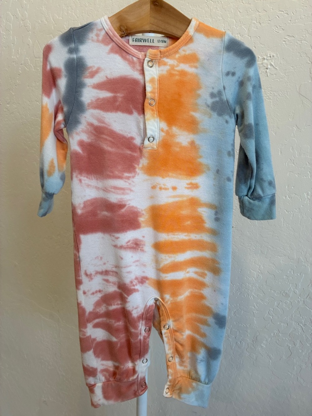 Fairwell Tie-Dye Footie Romper in Orange, Rose & Blue